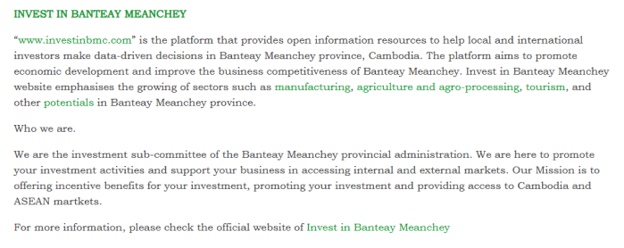 Invest in Banteay Meanchey on KhmerSME